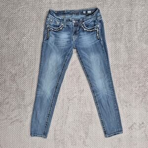 Miss Me Jeans Womens 29 Blue Embellishment Denim Ankle Skinny Whiskering Pockets